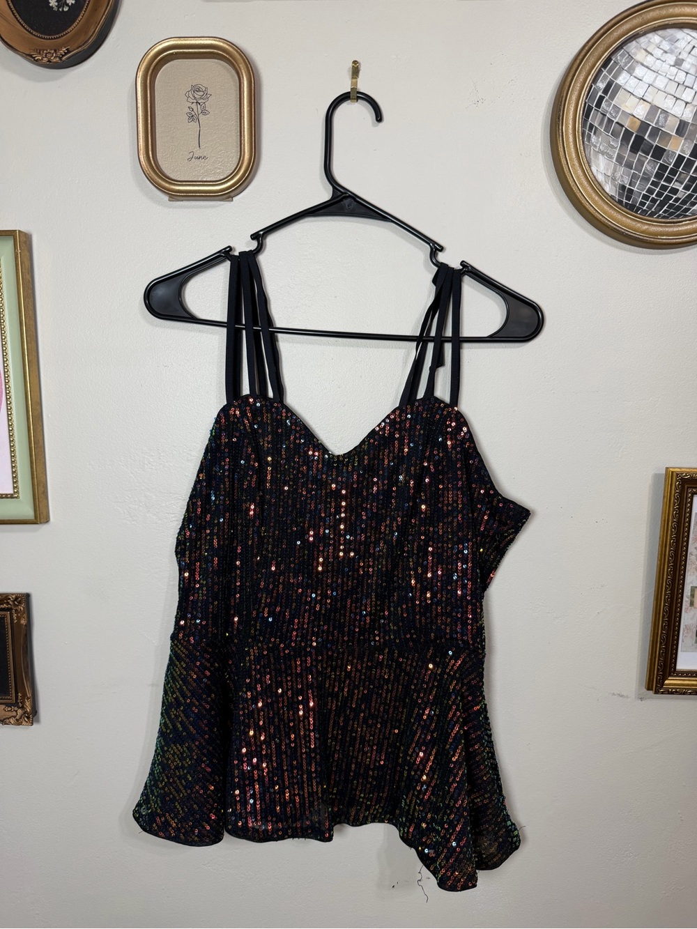 Grace Karin Black Sequin Spaghetti Strap Camisole